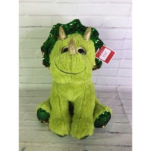 Holiday Time Green Dinosaur Flip Sequin Sparkle Eyes Plush Stuffed Animal Toy